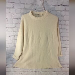 Free People Cream Wool Blend Mock Neck M/L Over Sized Cozy Folded Cuff Sweater